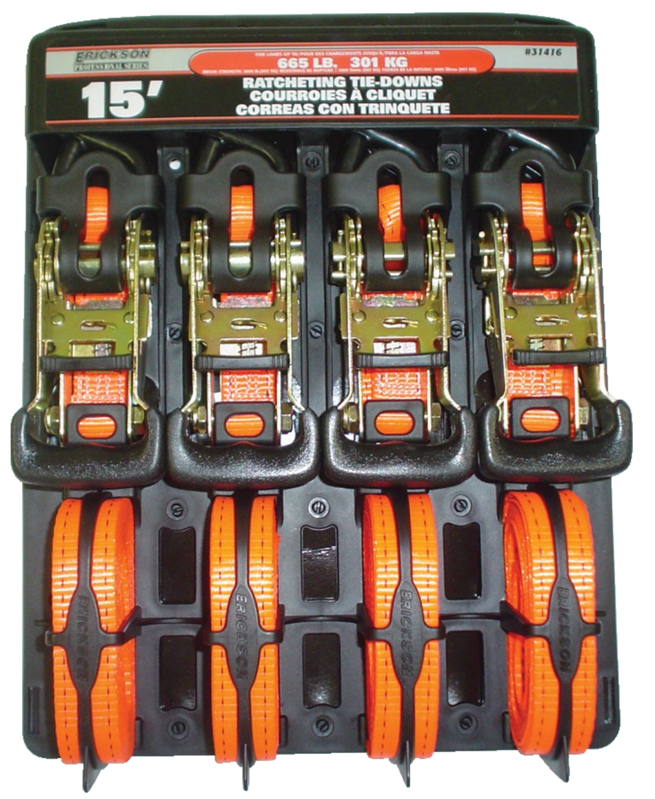 (4) 1"X15' 2000 LB RATCHETING TIE DOWNS