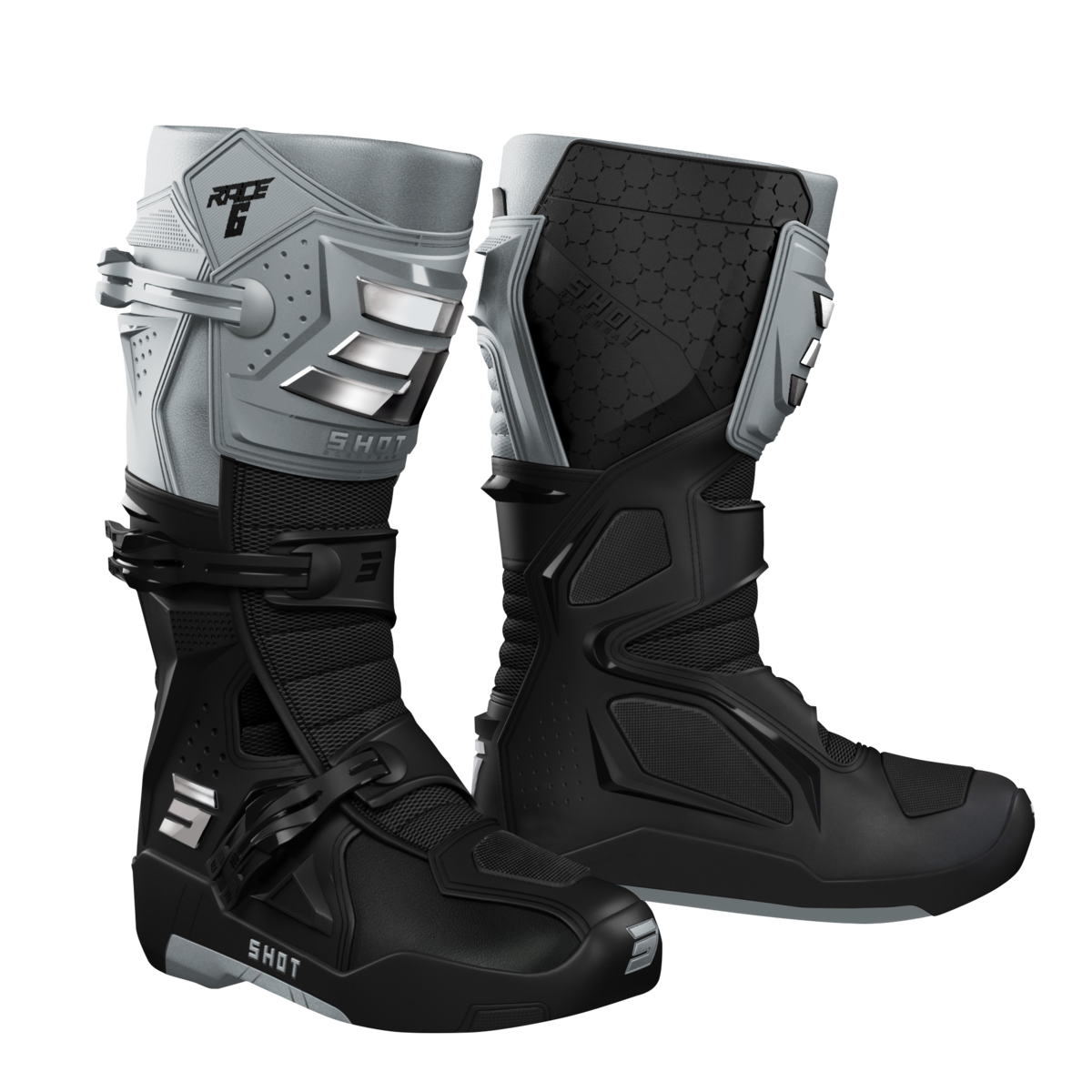 RACE 6 MX BOOT BLK/GREY CHROME 42 (9)
