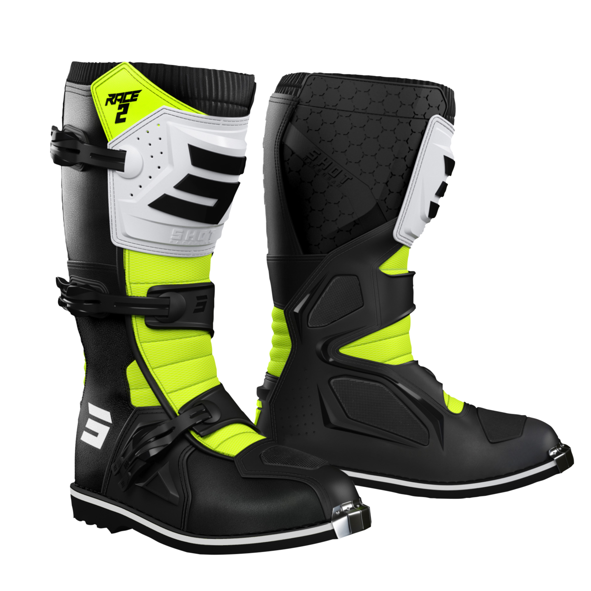 RACE 2 KIDS BOOT BLK/WHT/NEON YEL 34 (3)