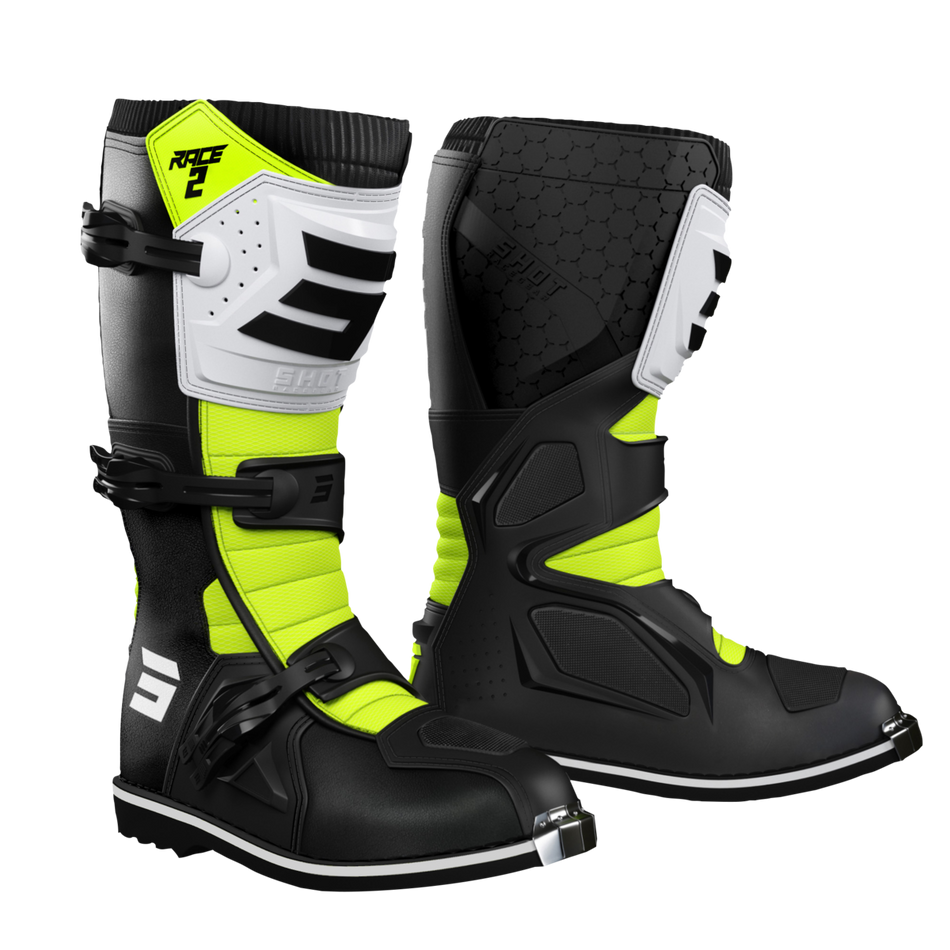 RACE 2 KIDS BOOT BLK/WHT/NEON YEL 38 (6)