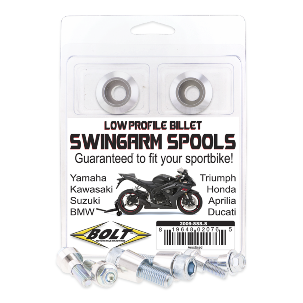 SPORTBIKE SWINGARM SPOOLS-SILVER