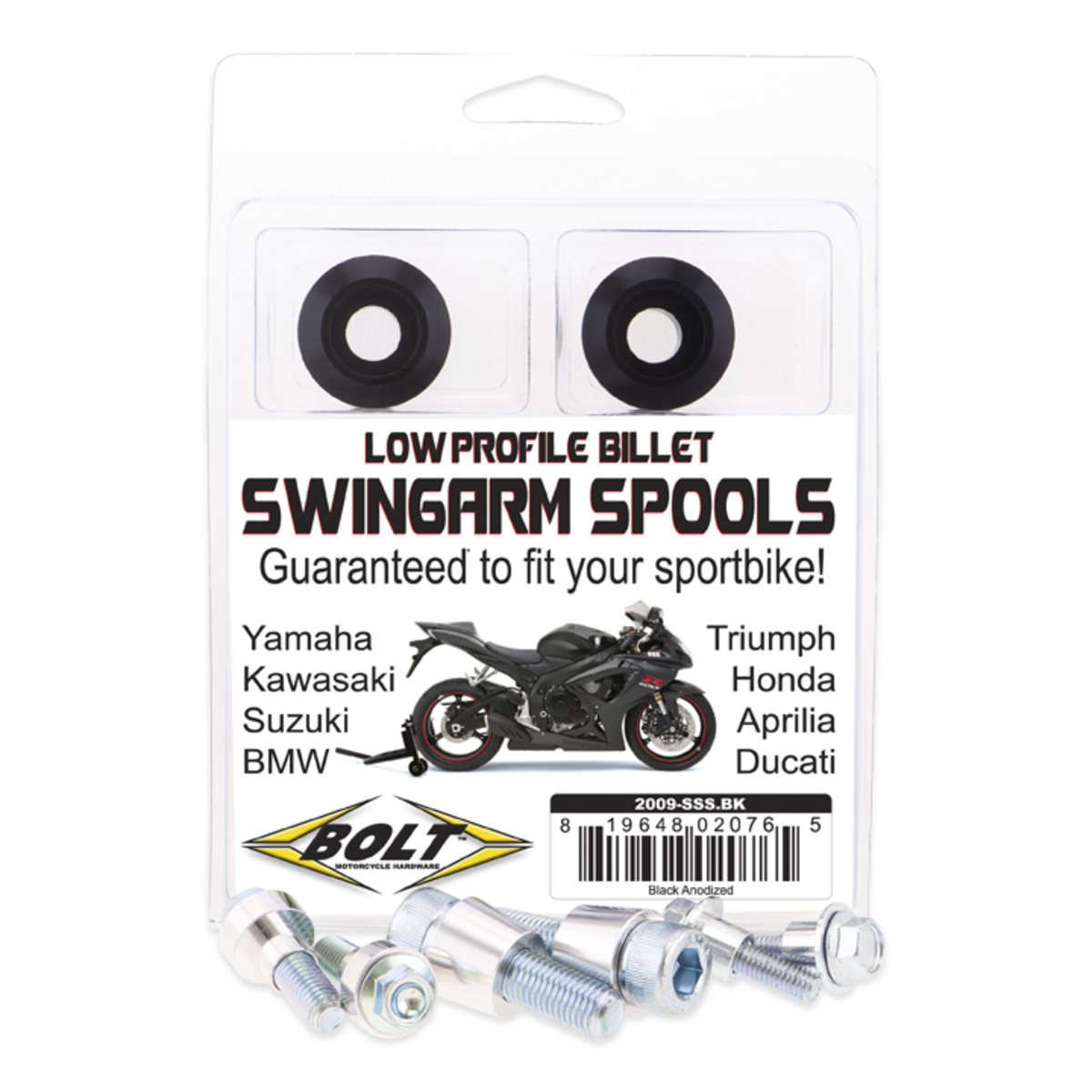 SPORTBIKE SWINGARM SPOOLS-BLACK