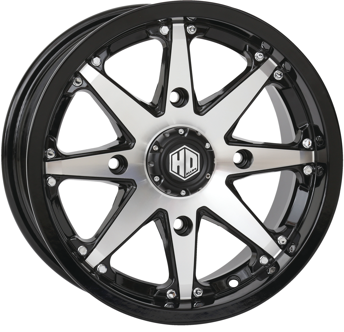 12X7 4/110 5+2 HD10 GLOSS BLK/MACH